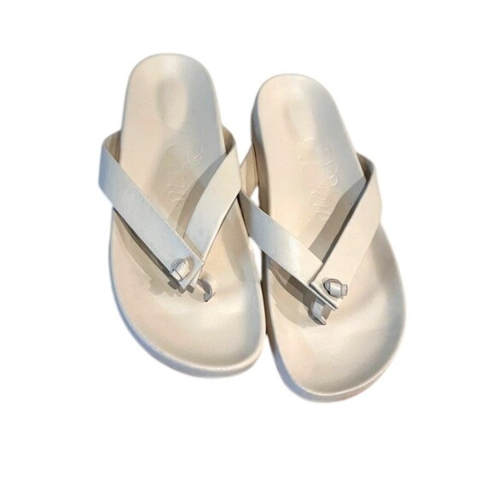 J.‎ Crew Womens Leather Flip Flop Sandals Ivory Cream Thong Slides Size 9